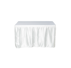 โต๊ะเหลี่ยมเล็กปูผ้าขาว-สเกิร์ตผ้าขาวขึงเรียบ