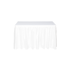 โต๊ะเหลี่ยมเล็กปูผ้าขาว-สเกิร์ตระบายผ้าล้อมรอบสีขาว