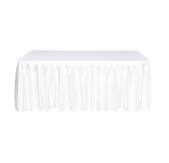 โต๊ะเหลี่ยมปูผ้าขาว-สเกิร์ตระบายผ้าล้อมรอบสีขาว