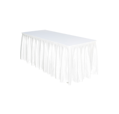โต๊ะเหลี่ยมปูผ้าขาว-สเกิร์ตระบายผ้าล้อมรอบสีขาว