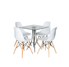 ชุดโต๊ะบาร์กระจก Dailyเหลี่ยม+เก้าอี้ขาไม้ รุ่น Tulip
