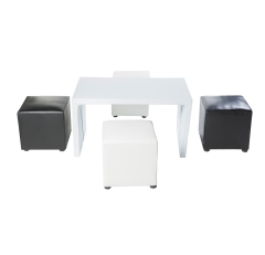 ชุดโต๊ะ U คว่ำยาว + เก้าอี้สตูลลูกเต๋า สีขาว/สีดำ